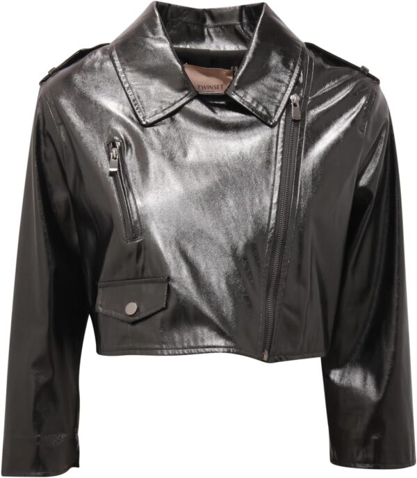 Giubbino Donna Eco Pelle TWIN-SET Crop Casual Nero-0