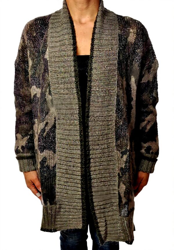 Cardigan Maxi Donna Twin Set Comouflage Verde Lana