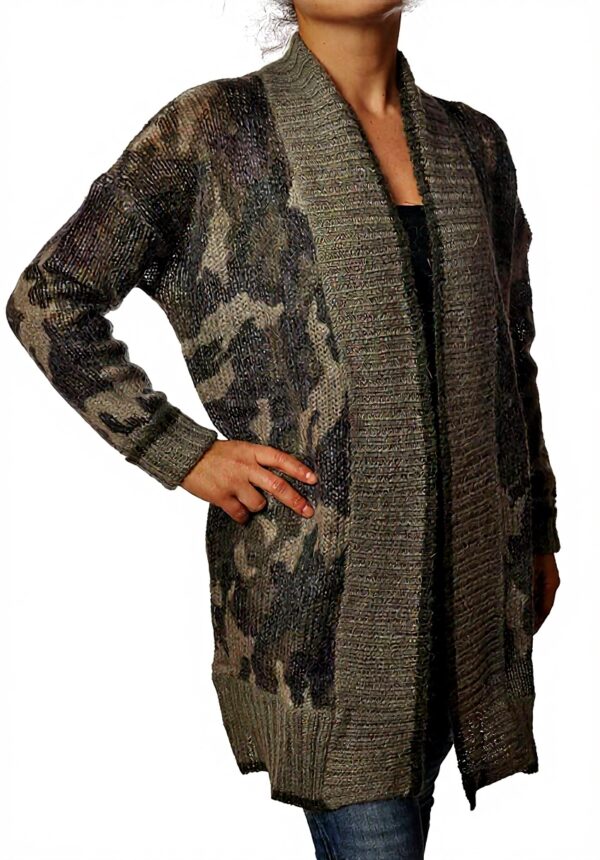 Cardigan Maxi Donna Twin Set Comouflage Verde Lana