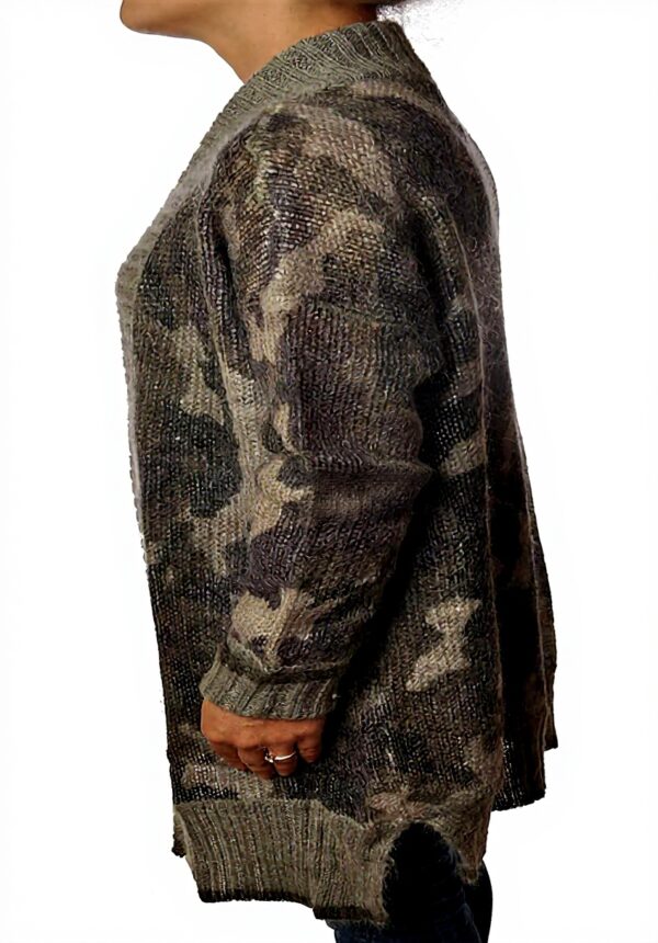 Cardigan Maxi Donna Twin Set Comouflage Verde Lana