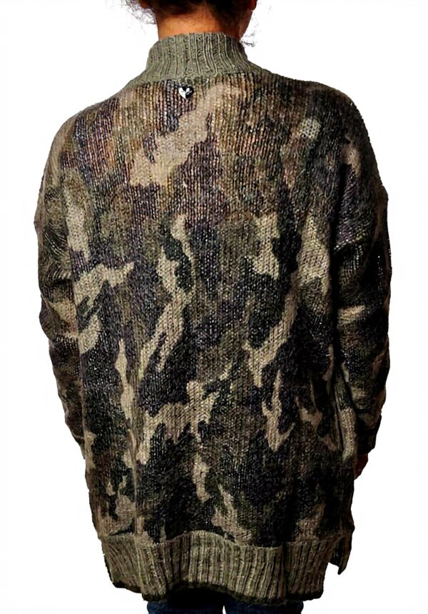 Cardigan Maxi Donna Twin Set Comouflage Verde Lana