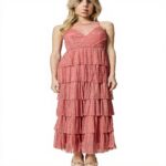 Twinset Abito Lungo Donna Poliestere Rosa Dark Rose