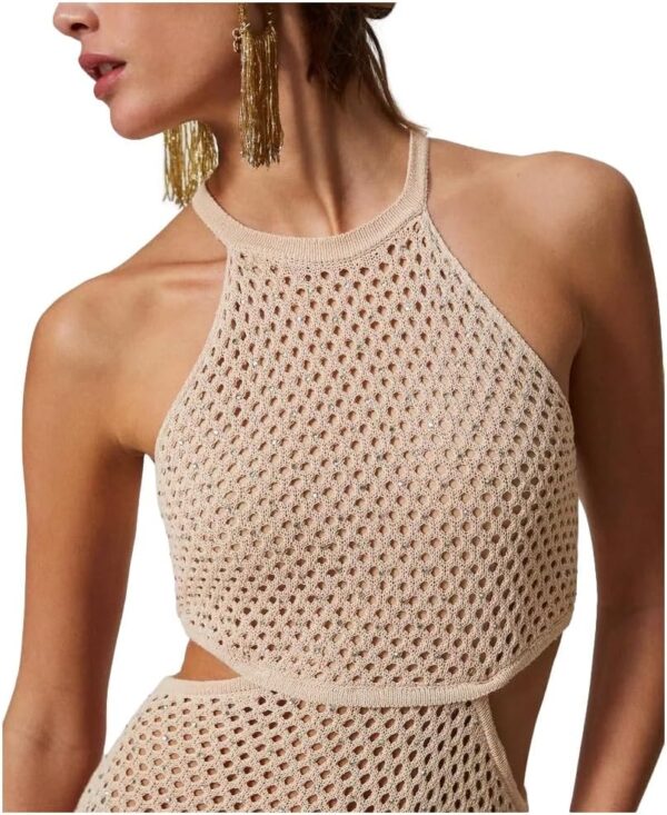 Abito Midi in Maglia a Rete Twinset Casual Donna Ginger Root-4