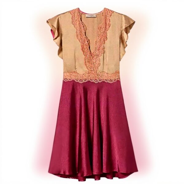 Vestito elegante donna TWINSET bicolore pizzo maniche volant