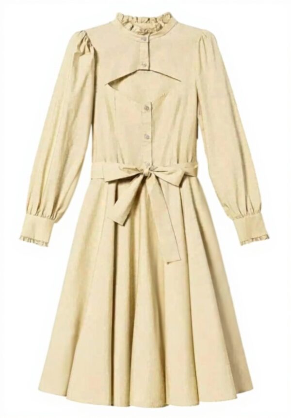 TWINSET Abito Midi Beige Donna Vintage Colletto Alto