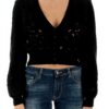 Twinset Cardigan Donna Nero Maglione Lana Lunga