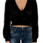 Twinset Cardigan Donna Nero Maglione Lana Lunga