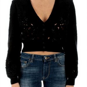 Twinset Cardigan Donna Nero Maglione Lana Lunga