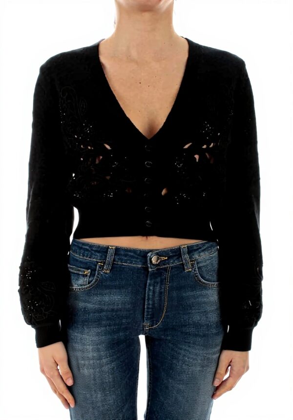 Twinset Cardigan Donna Nero Maglione Lana Lunga