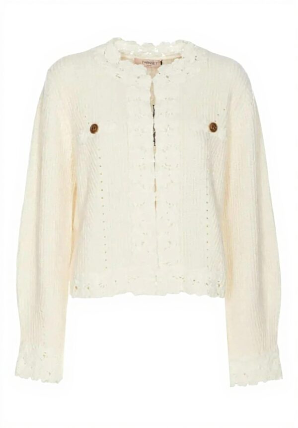 Cardigan Twinset Maglia Fiori Crochet Donna Bianco S M