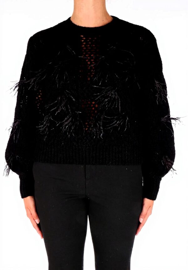 Twinset Maglia Donna Nero lana alpaca piume cucite