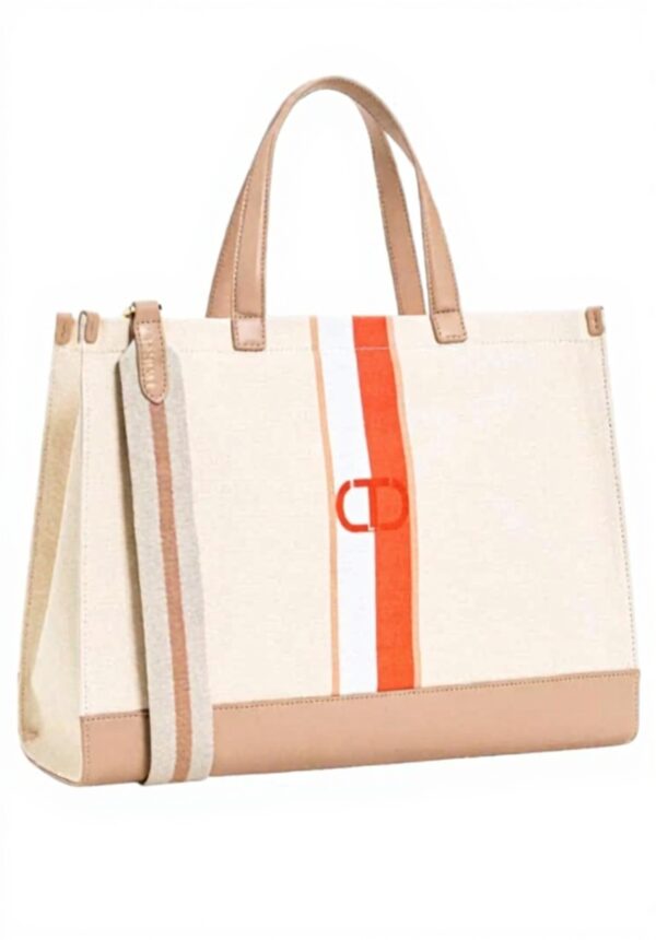 Borsa shopper canvas Twinset Milano logo Oval T tracolla