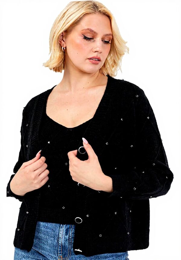 Women's Twinset Cardigan & Vest Set, Diamante Knitwear,