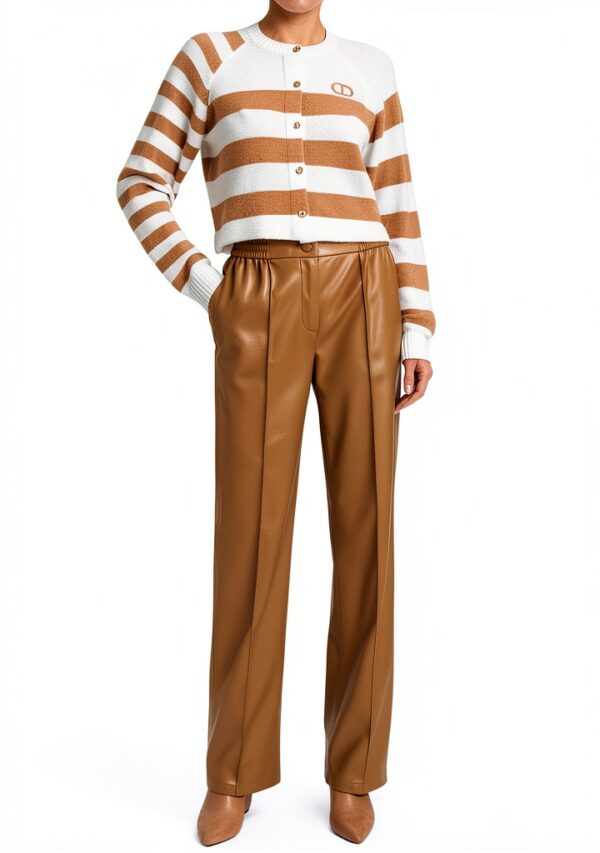 Cardigan Twinset Donna Maglia Righe Bi-Color Bic Neve Sandy